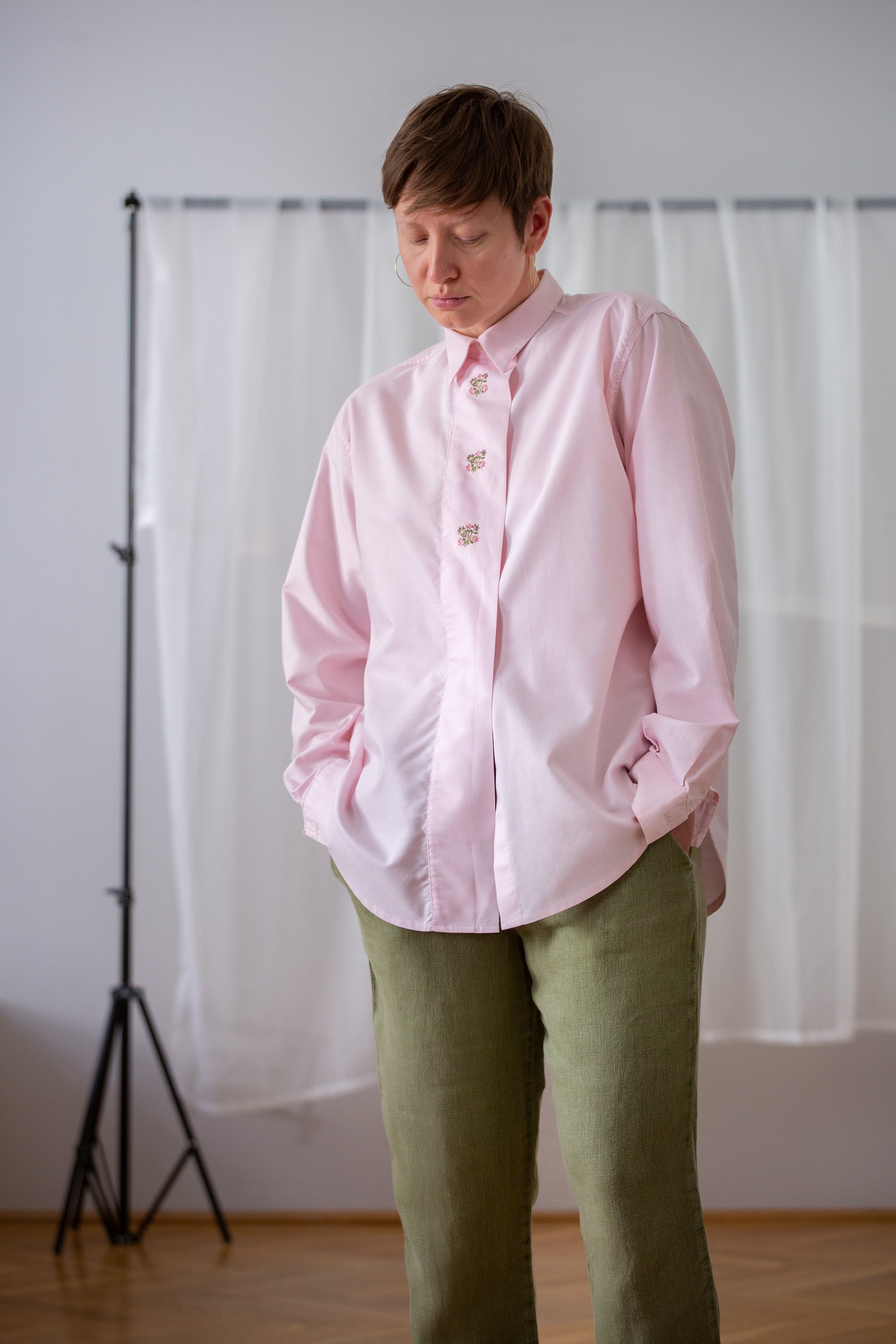 Italian Vintage Button Down Shirt in Light Pink for Women
