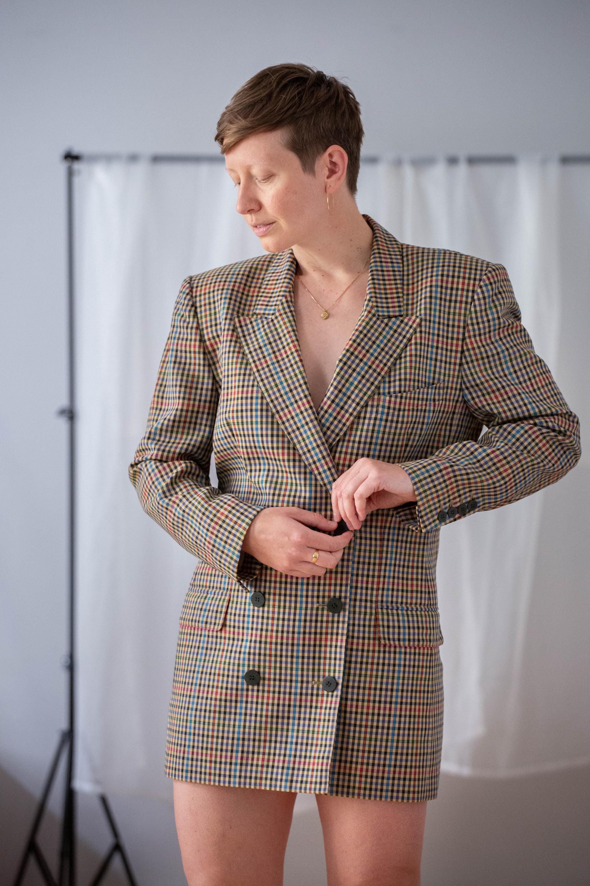 Manteau Blazer En Laine Vierge à Carreaux Escada - Taille 40 (8/10) - Style Double Boutonnage - Occasion Comme Neuf