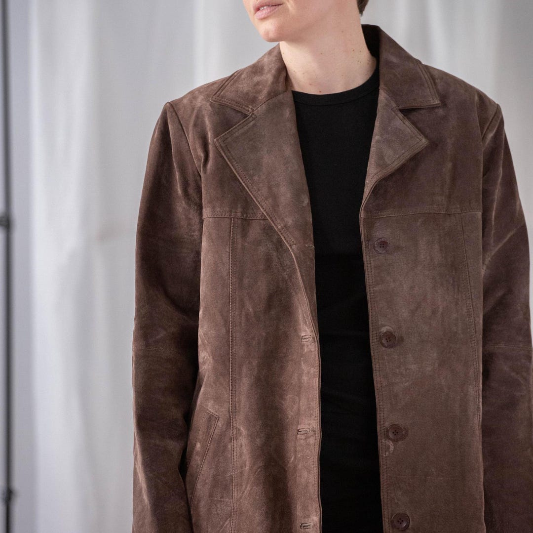 Vintage Brown Suede Blazer: Plus Size Leather Jacket, Size XL - Etsy