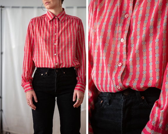 Vintage CÉLINE Cotton Shirt in Raspberry Red for Women Size L