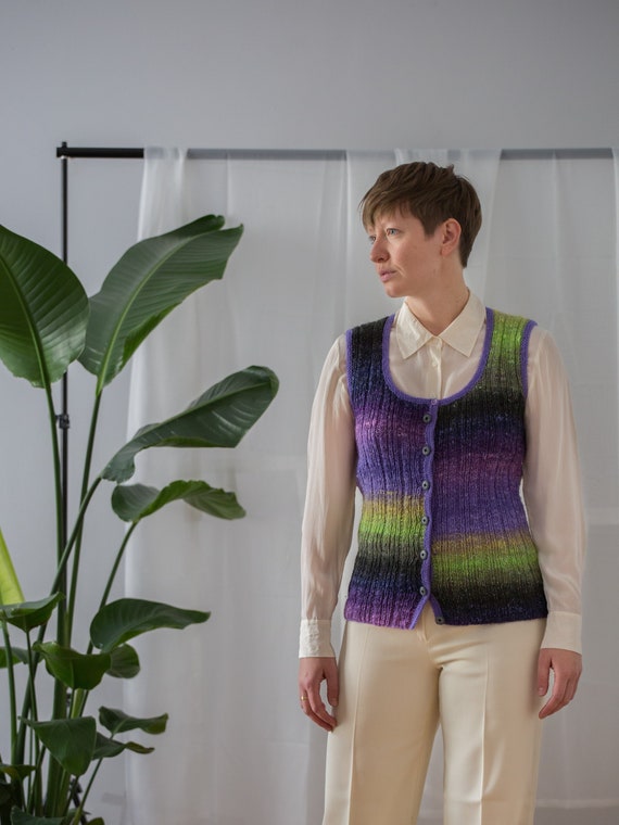 Vintage Wool Ribbed Knit Sweater Vest in Gradient Purple & - Etsy