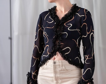 Top Corto Donna In Pizzo A Maniche Lunghe – Scollo Quadrato Vintage, Aderente, Per Uscire - 3