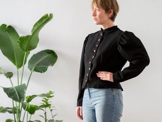 Vintage Pure Wool Folk Jacket With Puff Sleeves in Black for - Etsy