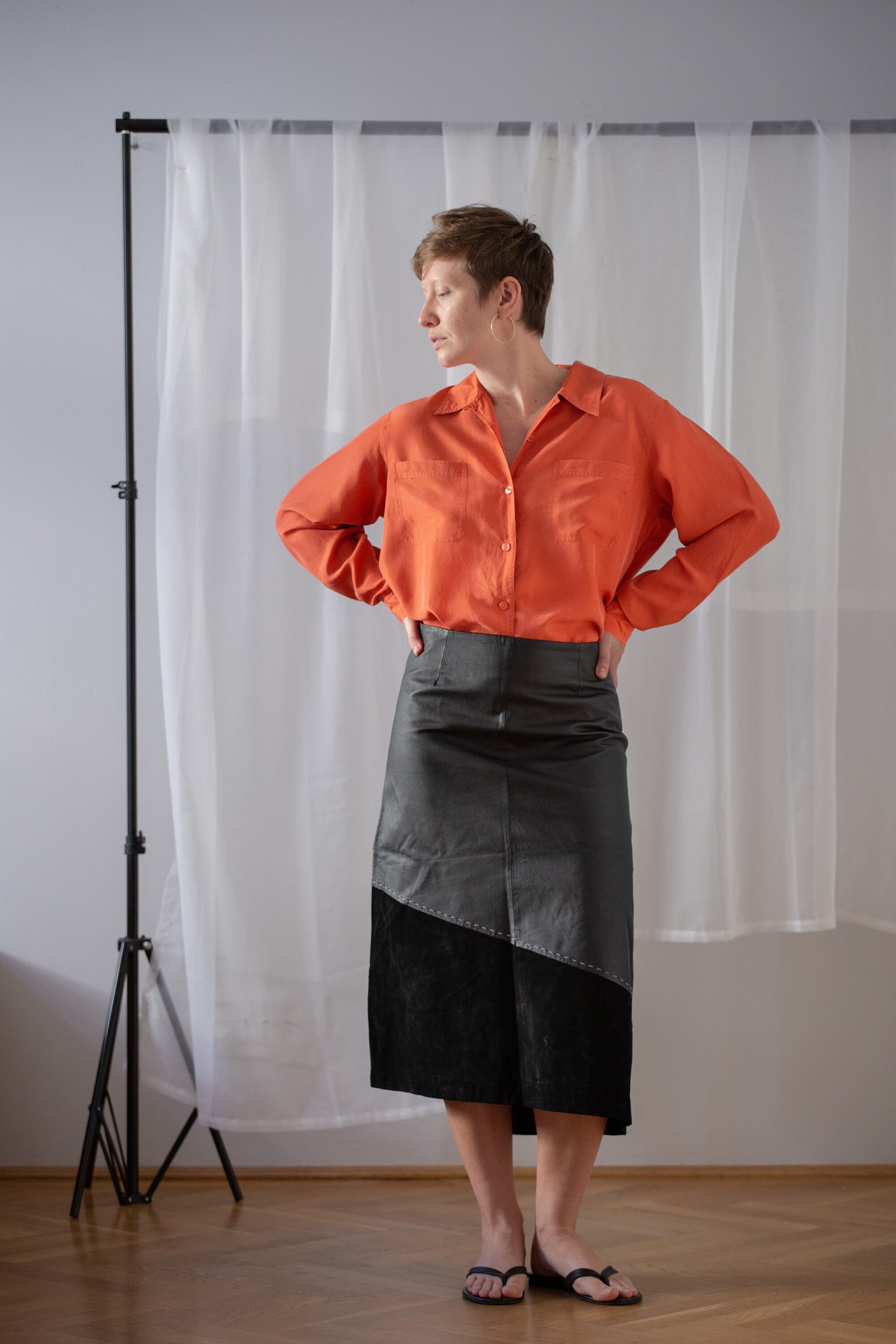 【NONCODE】Case unbalanced leather skirt Designer fashion, Seoul-fully created | W Concept