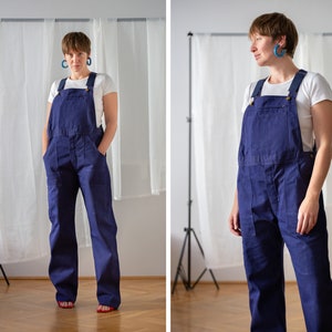 Vintage German Denim Workwear Overalls in Indigo Blue | Free Size | Unisex Worker Utility Mechanic Dungarees. Chore Trousers, Pants NVS432