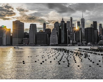 Manhattan NYC Skyline Poster, New York City Art Print, Architecture Cityscape Photograph
