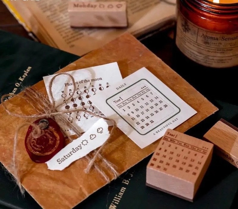 Retro Wooden Stamps Set, Date Week Month Year Stamps, Retro Rubber ...