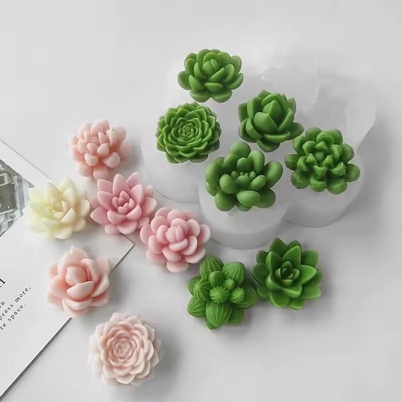 Set of 7 plants succulents cactus flowers silicone scent soap candle molds, aromatherapy plaster resin decoration diy crafts silicone molds