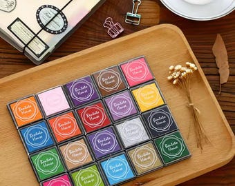 20pcs/lot 20 colors ink pad, colorful inkpad for stamps - sealing, decoration, office stationery, business, scrapbook journal, diy crafts