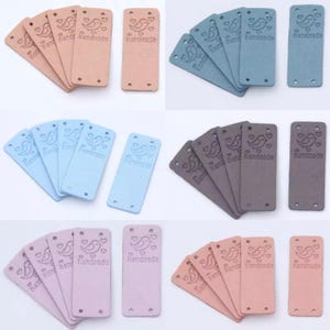 20 etiquetas de piel sintética para accesorios de sombreros de ropa hechos a mano, etiquetas de letras hechas a mano de pájaro del amor para herramientas de costura de punto diy