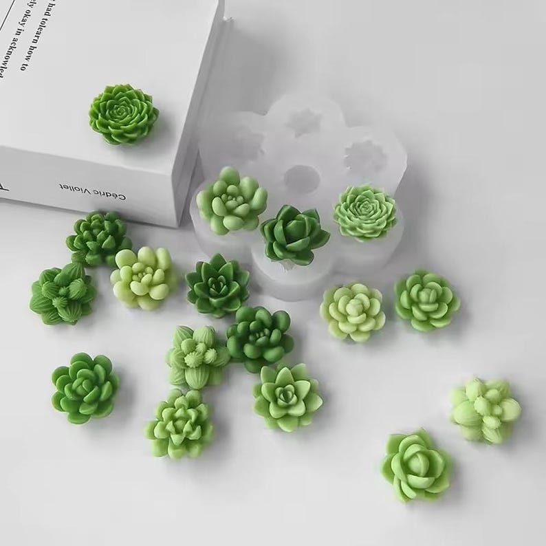 Set of 7 plants succulents cactus flowers silicone scent soap candle molds, aromatherapy plaster resin decoration diy crafts silicone molds image 2