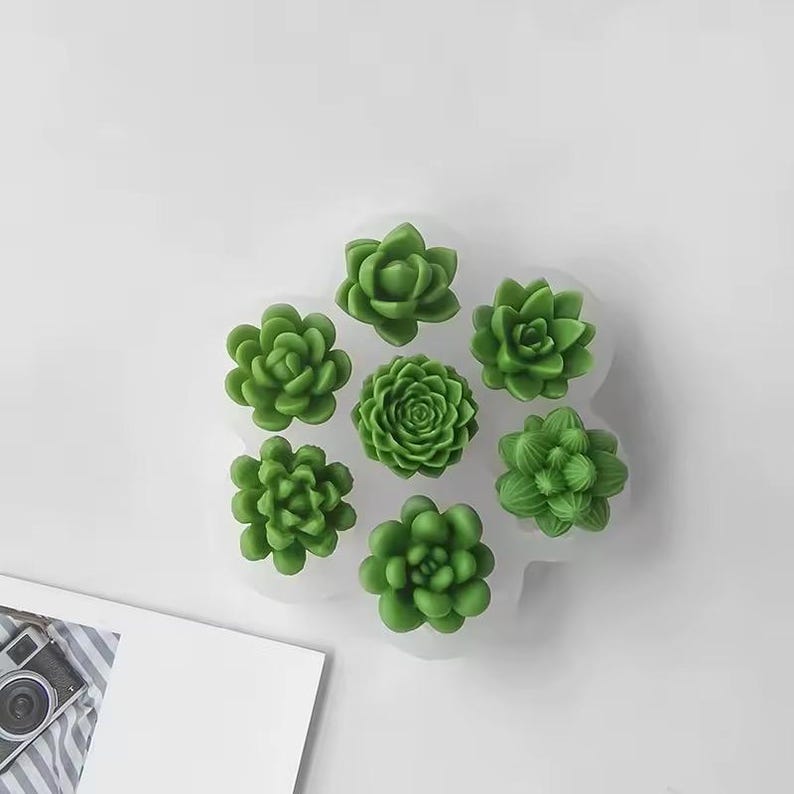 Set of 7 plants succulents cactus flowers silicone scent soap candle molds, aromatherapy plaster resin decoration diy crafts silicone molds image 3