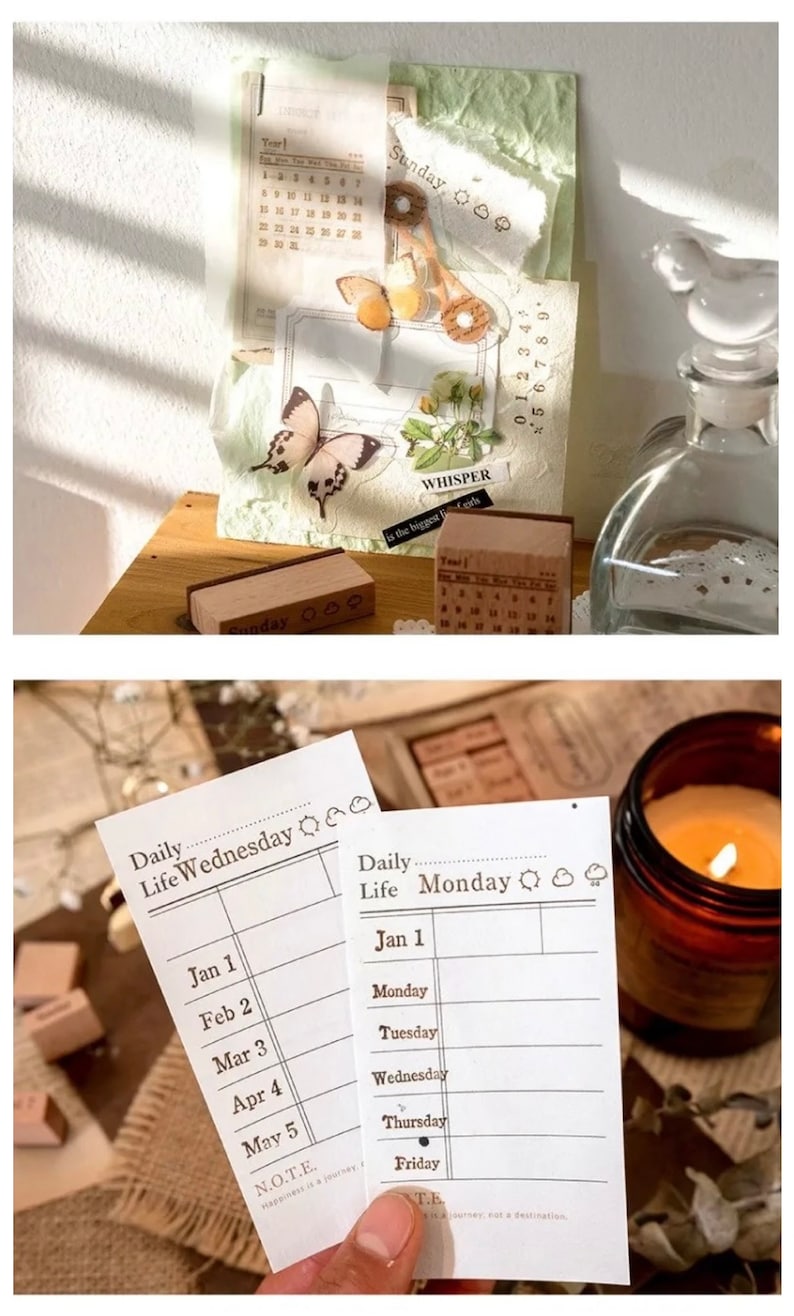 Retro Wooden Stamps Set, Date Week Month Year Stamps, Retro Rubber ...
