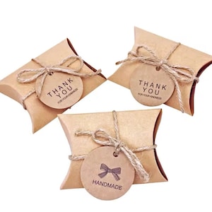 Boîte à oreillers en papier kraft écologique de 50 pcs/lot, pour cadeaux de mariage, coffrets cadeaux, emballage de savon avec étiquettes, fournitures d'emballage de fête et d'entreprise