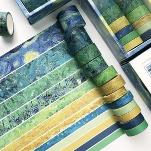 Lot de 12 rouleaux de ruban adhésif washi van gogh nuit étoilée, ruban de masquage décoratif pour agenda de scrapbooking, travaux manuels créatifs, emballage cadeau, carte