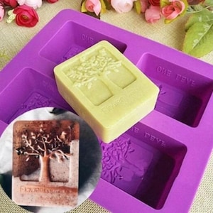 4 rechthoekige levensboom handgemaakte siliconen mallen geurzeep, doe-het-zelf cadeau, traditionele planten aromatherapie zeep siliconen mallen maken