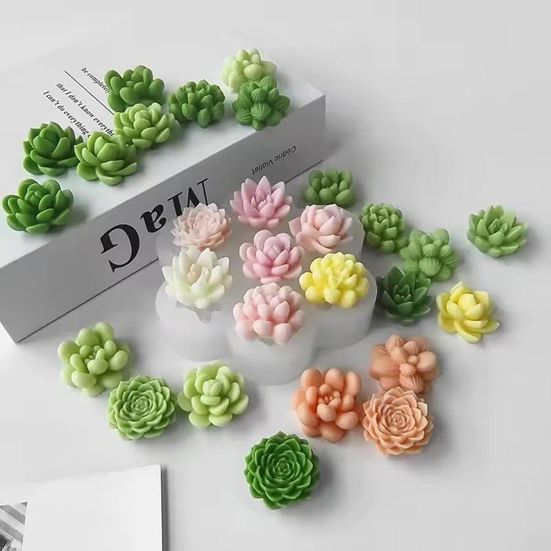 Set of 7 plants succulents cactus flowers silicone scent soap candle molds, aromatherapy plaster resin decoration diy crafts silicone molds image 5