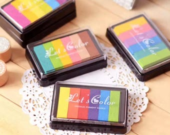 Rainbow gradient 6 colors ink pads, 5 different color effect patterns, ink pads for stamps, stamping inks for scrapbook, diy arts & craft