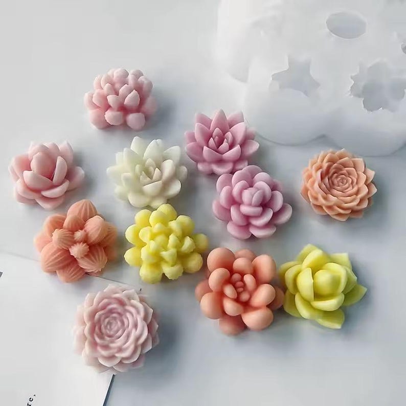 Set of 7 plants succulents cactus flowers silicone scent soap candle molds, aromatherapy plaster resin decoration diy crafts silicone molds image 4