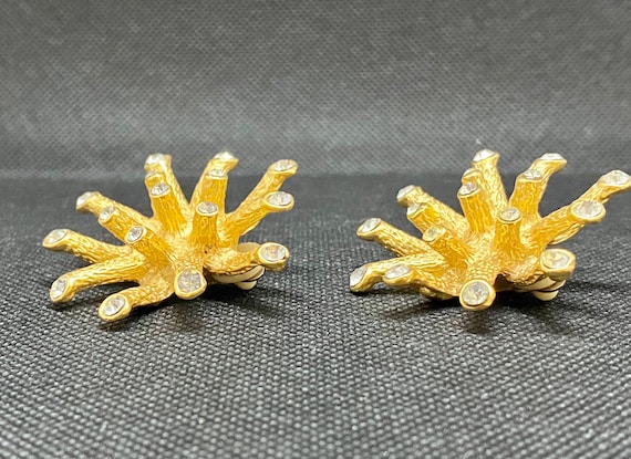 Vintage Gold Tone Crystal Earrings - image 1