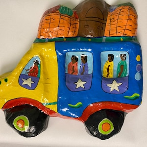 Vintage Paper Mache Haitian Tap Tap Bus
