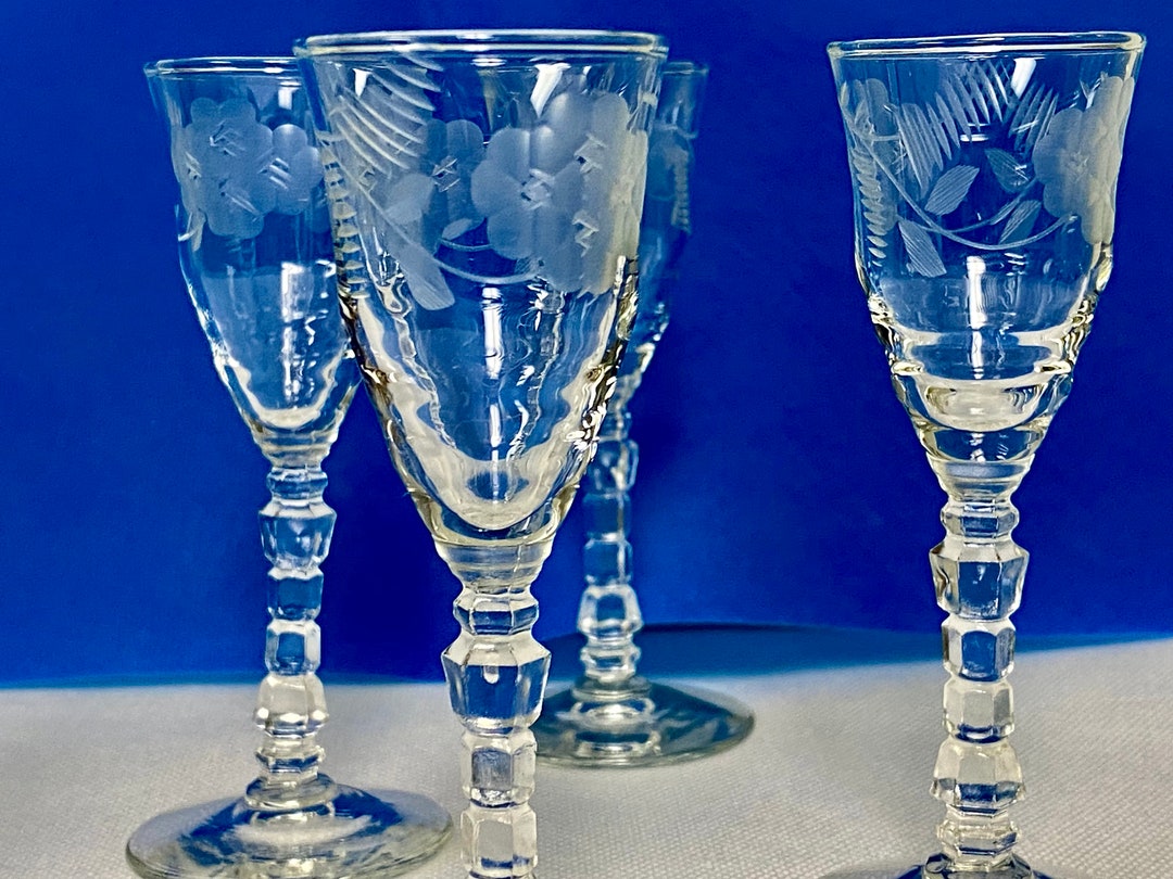 Vintage Etched Glass Cordial Set Etsy
