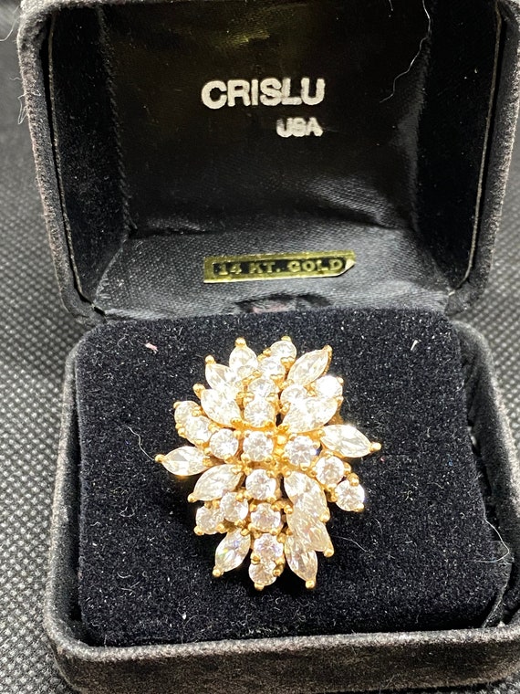 Vintage Crislu 14kt Yellow Gold CZ Cocktail Ring - image 1