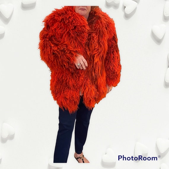 red mongolian fur jacket