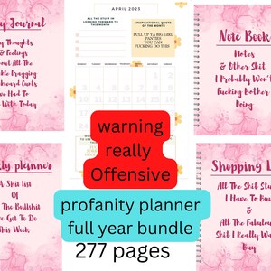 Sweary profanity swear words yearly planner and calendar bundle US letter size. Prints or use in GoodNotes Xodo pdf editing apps