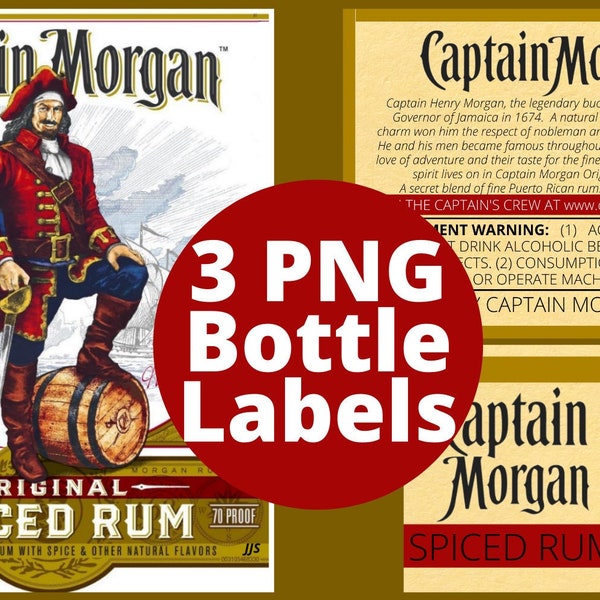 Captain Morgan Spiced Rum Bottle Label PNG | Transparent Background PNG | Printable | Sublimation | Rum Front Label, Back Label, Neck Label