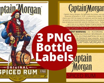 Captain Morgan Spiced Rum Bottle Label PNG | Transparent Background PNG | Printable | Sublimation | Rum Front Label, Back Label, Neck Label