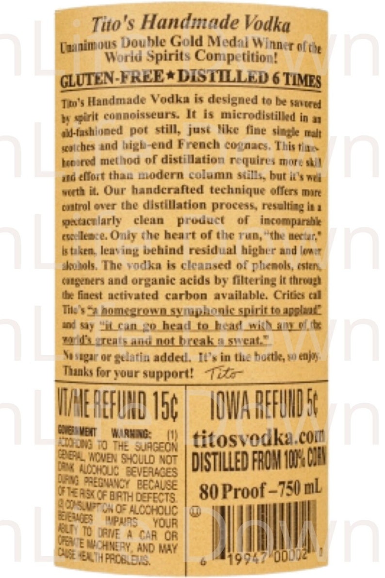 Tito's Vodka Label Front and Back Label PNG Sublimation Printable Waterslide Tito's Vodka Front ...