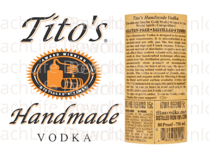Tito's Vodka Label Front and Back Label PNG Sublimation Printable Waterslide Tito's Vodka Front ...