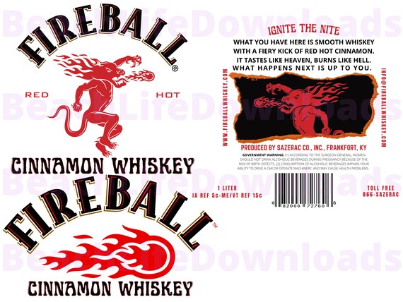 Fireball Cinnamon Whiskey Bottle Label Fireball PNG | Etsy
