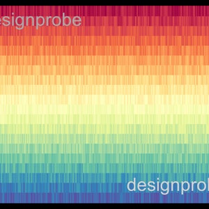 May include: Abstract digital art with a gradient of colors from red to blue. The colors are arranged in horizontal bands, with each band containing a series of vertical lines. The text "designprobe" appears at the top and bottom of the image.