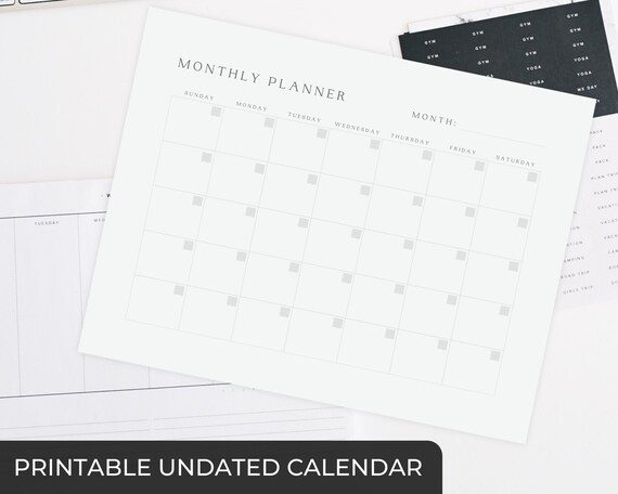 Printable Blank Minimalist Monthly Calendar Landscape | Etsy