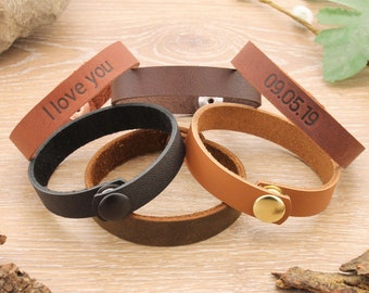 Personalized Leather Bracelet • Birthday gift • Full grain leather • Anniversary gift • Cuff bracelet