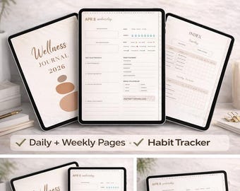 2026 Wellness Journal Digital Planner, iPad Planner, Printable Wellness Planner, Habit Tracker, Daily Weekly Planner, Self Care Planner PDF