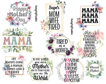 Mother's Day Floral Quotes PNG Bundle for Sublimation (300dpi)
