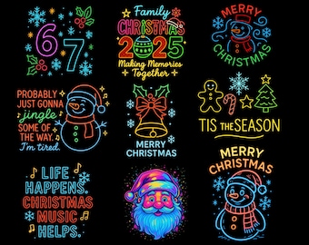 Christmas PNG Bundle, Christmas Neon Light Effect Clipart, Christmas Shirt Designs, Merry Christmas, Png, Tis The Season Png, Digital File,