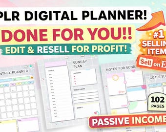 PLR Digital Planner Canva Template Bundle | Editable Planner | Done For You Digital Product | Resell Rights | Passive Income | 100+ Pages