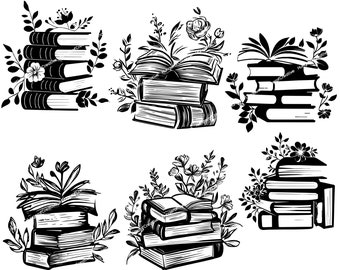 Book, books, school, Reading, Literature, Book Lover, Librarian, Clipart, clip art, Png, Svg, Design, Floral, Outline, Art, Digital Bundle