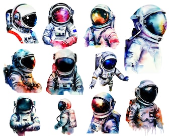 Astronaut Png, Astronaut Clipart, Space, Astronaut Design, Planets Svg, Astronaut Design, Watercolor Art, Digital Download, Bundle of 11