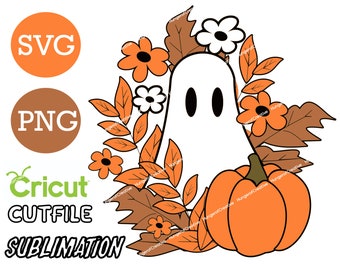 Spooky Ghost, Halloween, Fall, Autumn sublimation design, Pumpkins, leaves PNG, Ghouls Watercolor Sublimation, Instant Download Svg, Png