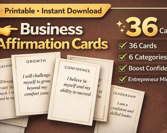 Business Affirmation Cards Printable, 36 Positive Affirmations for Entrepreneurs, Mindset Cards, Self Growth, Digital Download