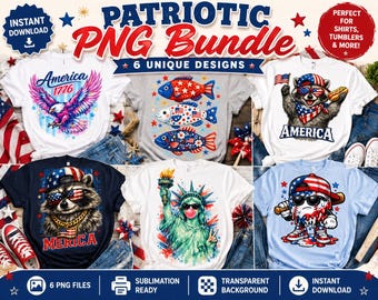 Patriotic PNG Bundle of 6, 4th/Fourth of July Sublimation Designs, America 1776 PNG Pack, USA Retro Graphics, Independence Day Png Bundle