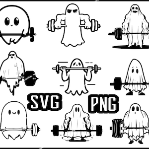 Cute Ghost, Spooky, Horror, Deadlift Halloween, funny deadlift bodybuilder Halloween workout, deadlift workout SVG PNG Bundle