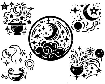 Mystical svg, Mystic Moon svg, Celestial svg bundle, Witchy svg, Magic Svg, Mystic Cat svg, Layered Files, Svg Files for cricut