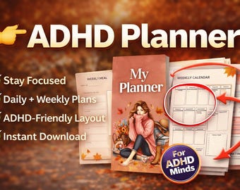 ADHD Planner Digital Download, ADHD Daily & Weekly Planner, Focus Planner, Printable Planner, Productivity Planner, Instant Download