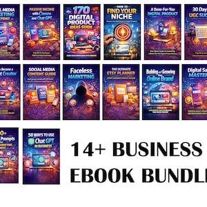 Paquete de más de 14 libros electrónicos sobre negocios: marketing digital, ingresos pasivos, redes sociales, ChatGPT, Etsy y guías de negocios online